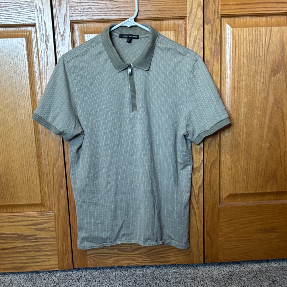 Robert Barakett Olive Textured Zip-Front Shoot Sleeve Polo